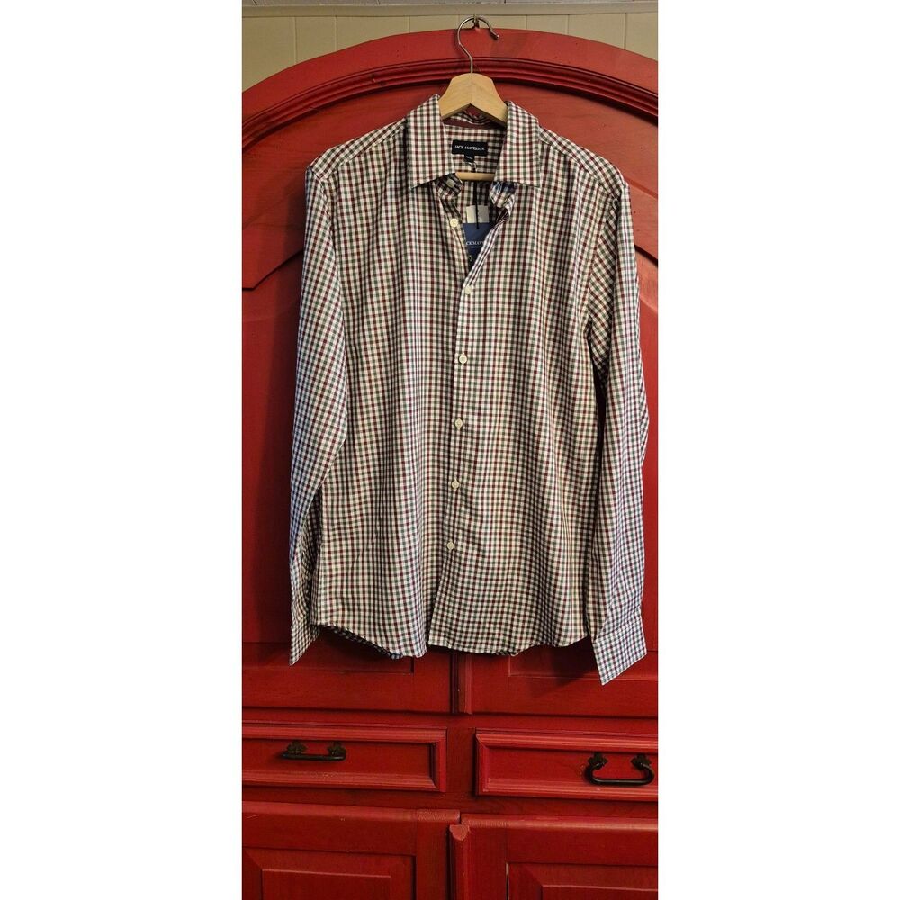 NWT Jack Maverick Medium Tall Burgundy Grey Plaid Check Long Sleeve Dress Shirt